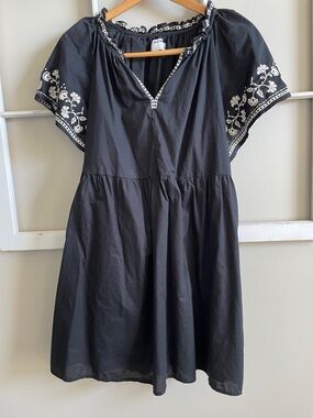 Old Navy Black Mini Dress with White Floral Embroidered Sleeves